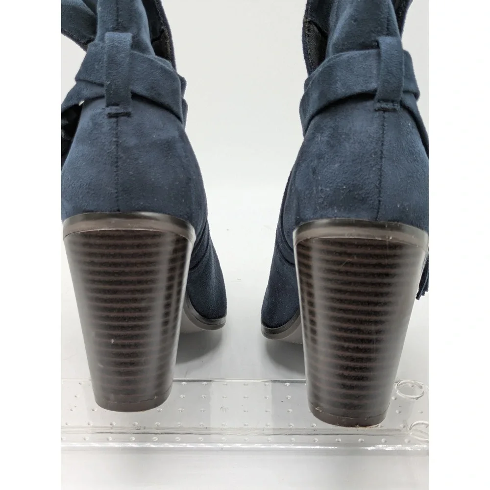 Parker & Sky Blue Suede Tassel Ankle Boots Block Heel Women's Size 7 Booties
